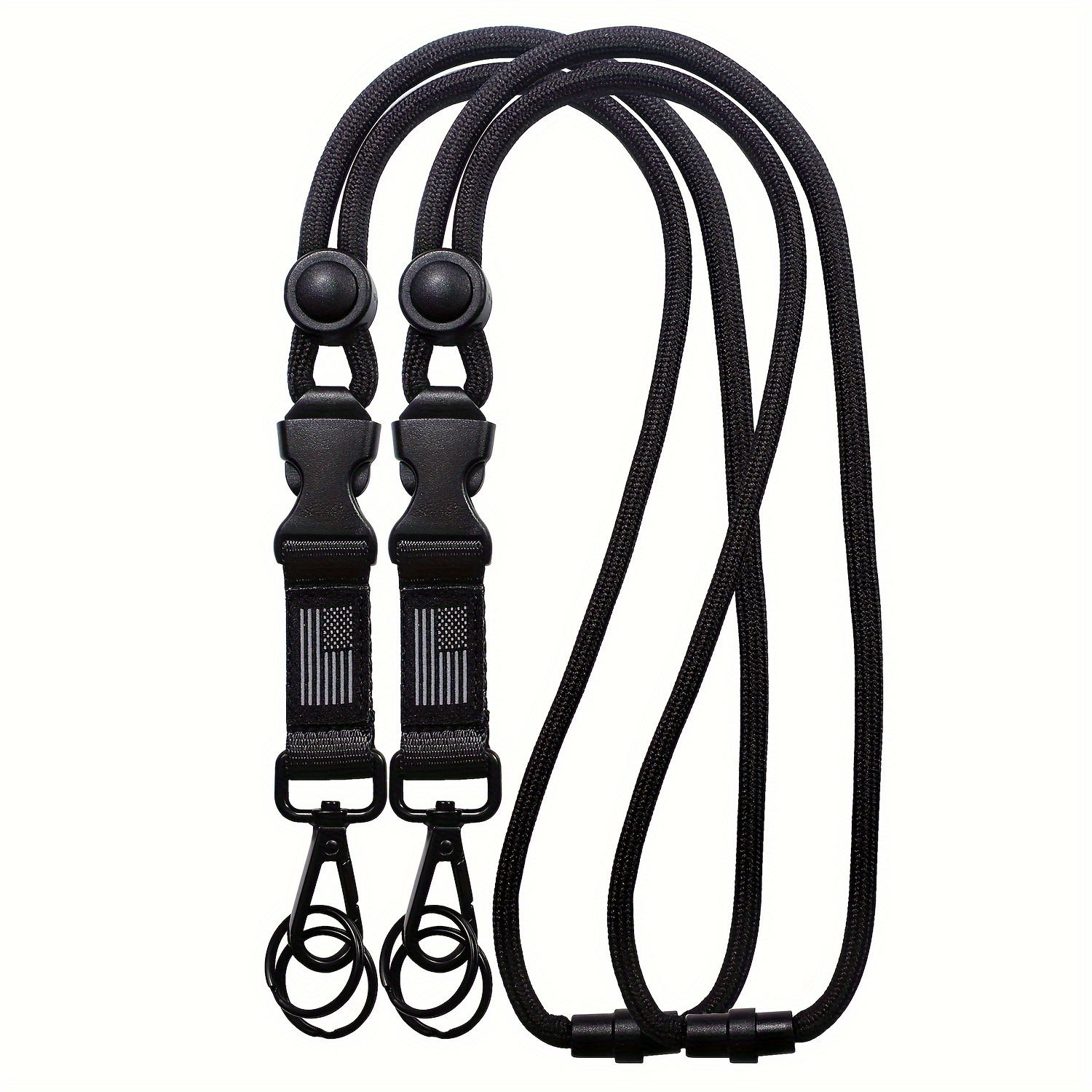 Rounded Paracord ID Lanyard with Breakaway Clasp and Black or Silver Metal Carabiner (Free Badge Holder Included) | 105 Colors to Choose from Black