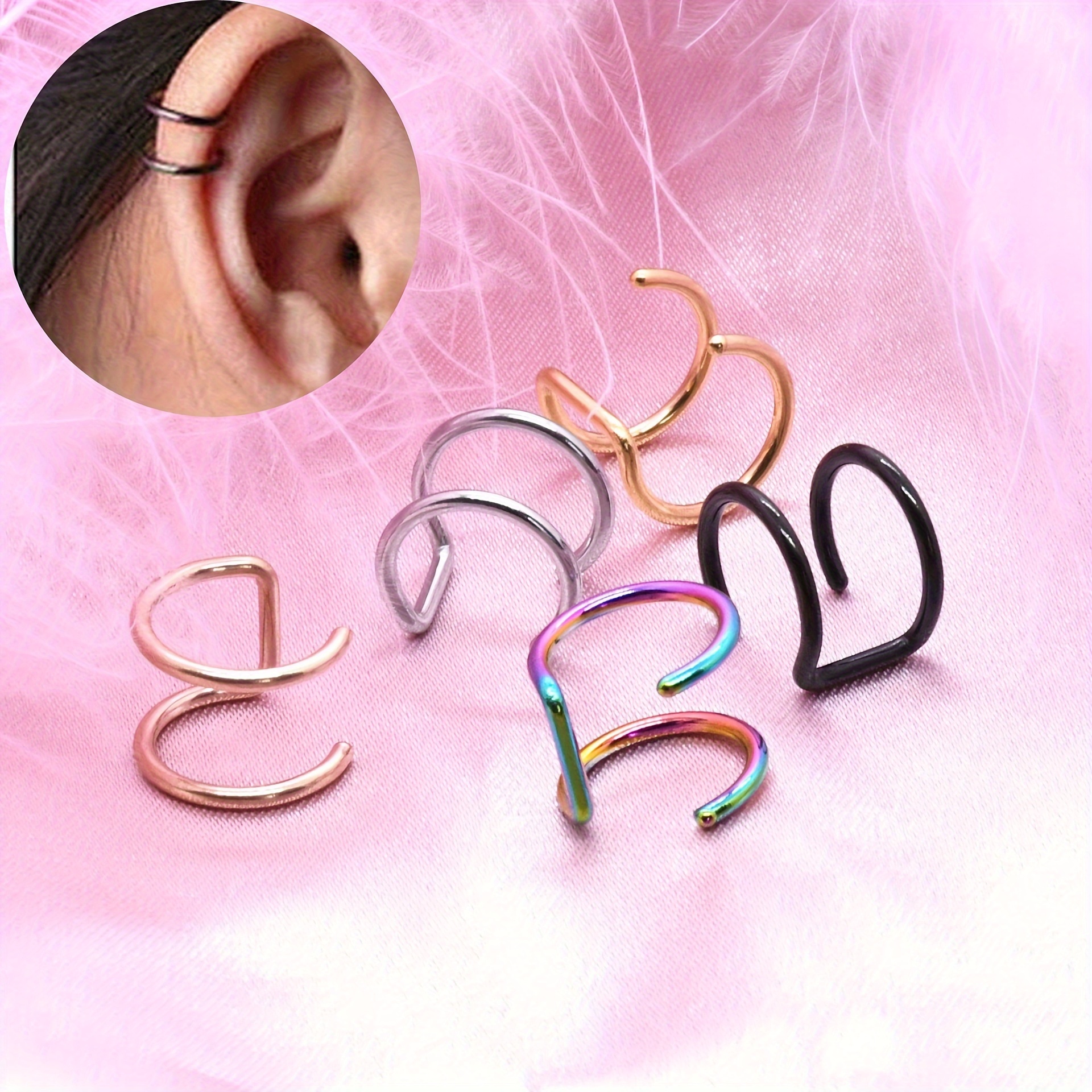 1pc Hoop Clip on Lip Ring Earring Adjustable Minimalist Fake Piercing Body Jewelry, Jewels,Temu