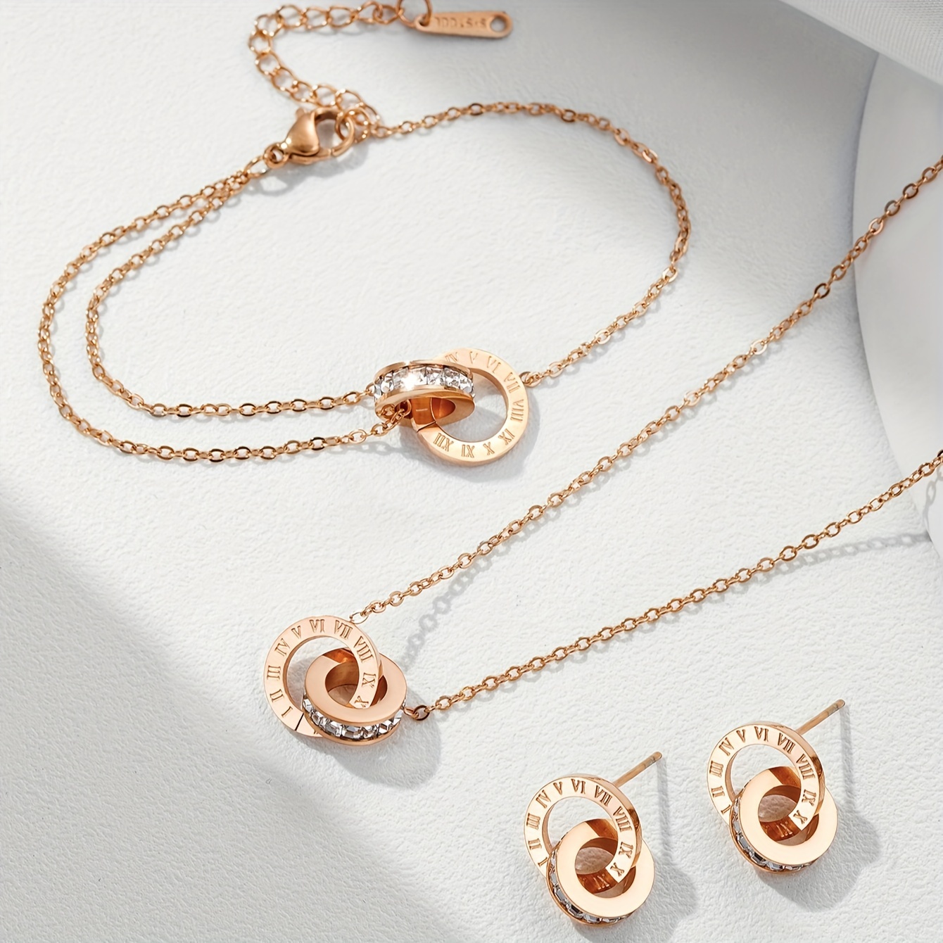 A Set Of Rose Golden Stainless Steel Fashion Simple - Temu