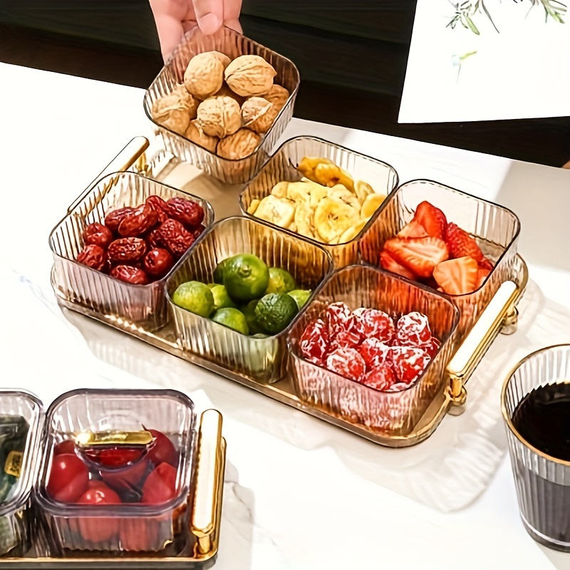 7pcs 6 bowls plus 1 tray dried fruit plate snack plate snack plate transparent fruit plate with lid box dried fruit snack plate living room coffee table candy box fruit plate snack platter 10