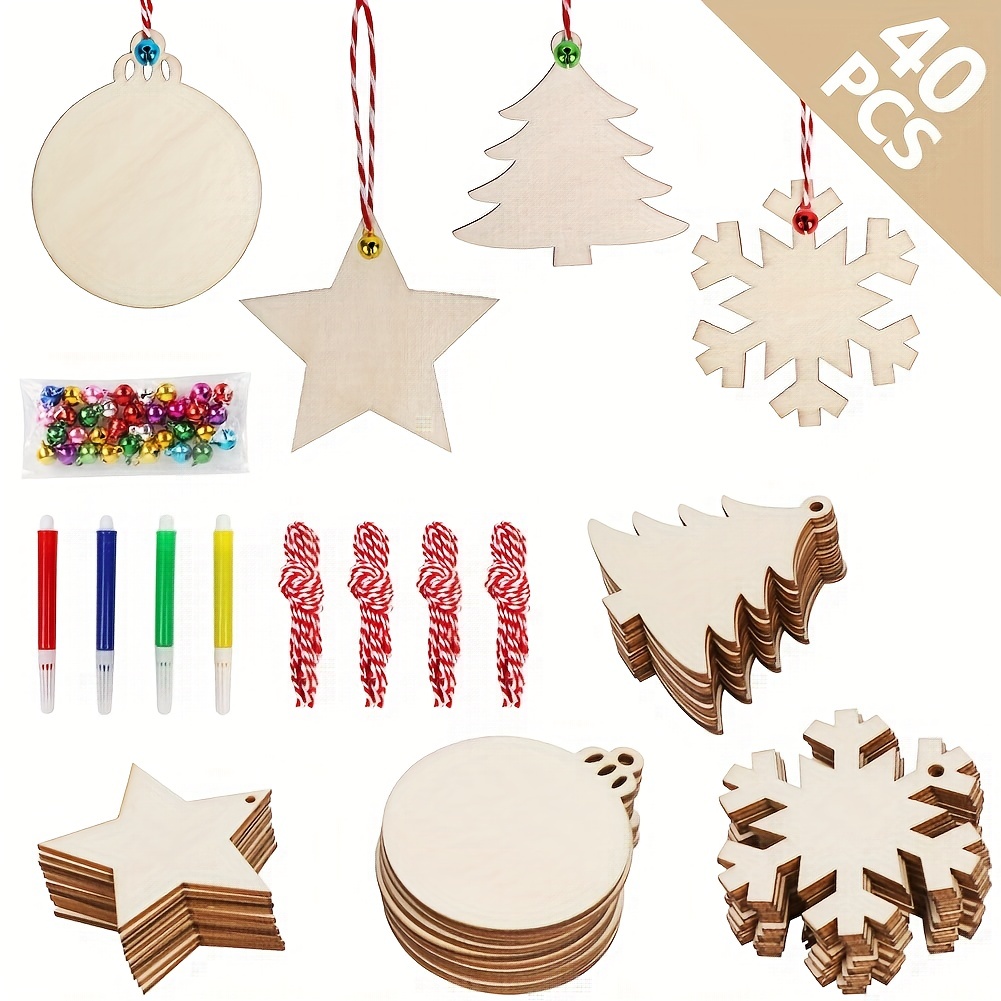  OurWarm 50pcs Round Christmas Wooden Ornaments for Crafts, 4  Unfinished Wood Ornaments Blank Predrilled Natural Wood Slices, DIY  Christmas Tree Ornaments Hanging Decorations