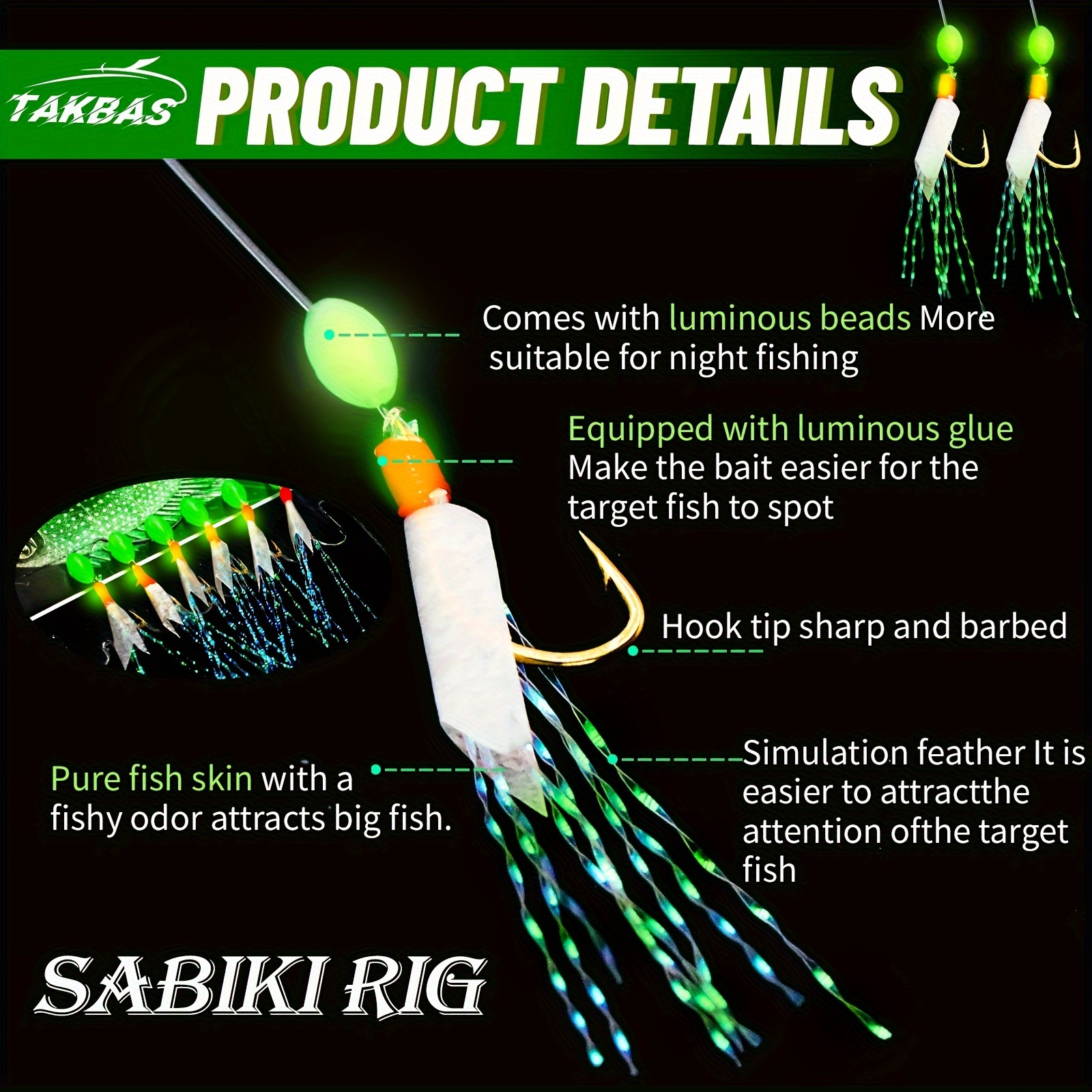 Sabiki Rigs Saltwater Fishing Bait Real Fish Skin Feathered - Temu