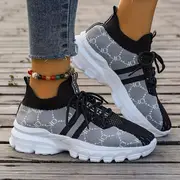 womens knitted running sneakers breathable lace up low top walking trainers casual outdoor sports shoes details 17