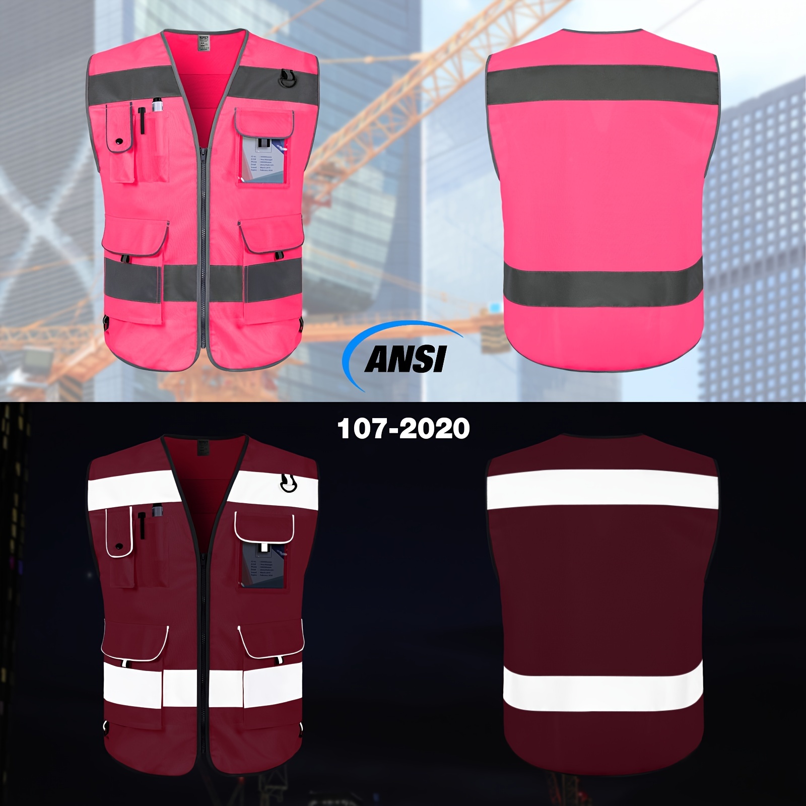 Chaleco de seguridad rosa, chaleco reflectante de alta visibilidad con 6  bolsillos que cumple con las normas ANSI/ISEA
