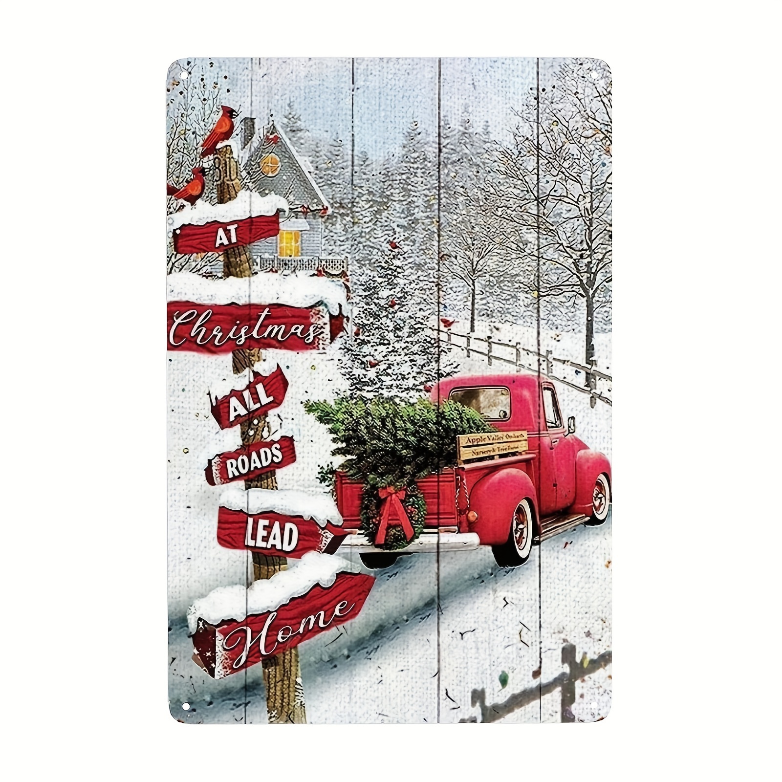 Iron Christmas Old Style Truck with Tree in Antique Red