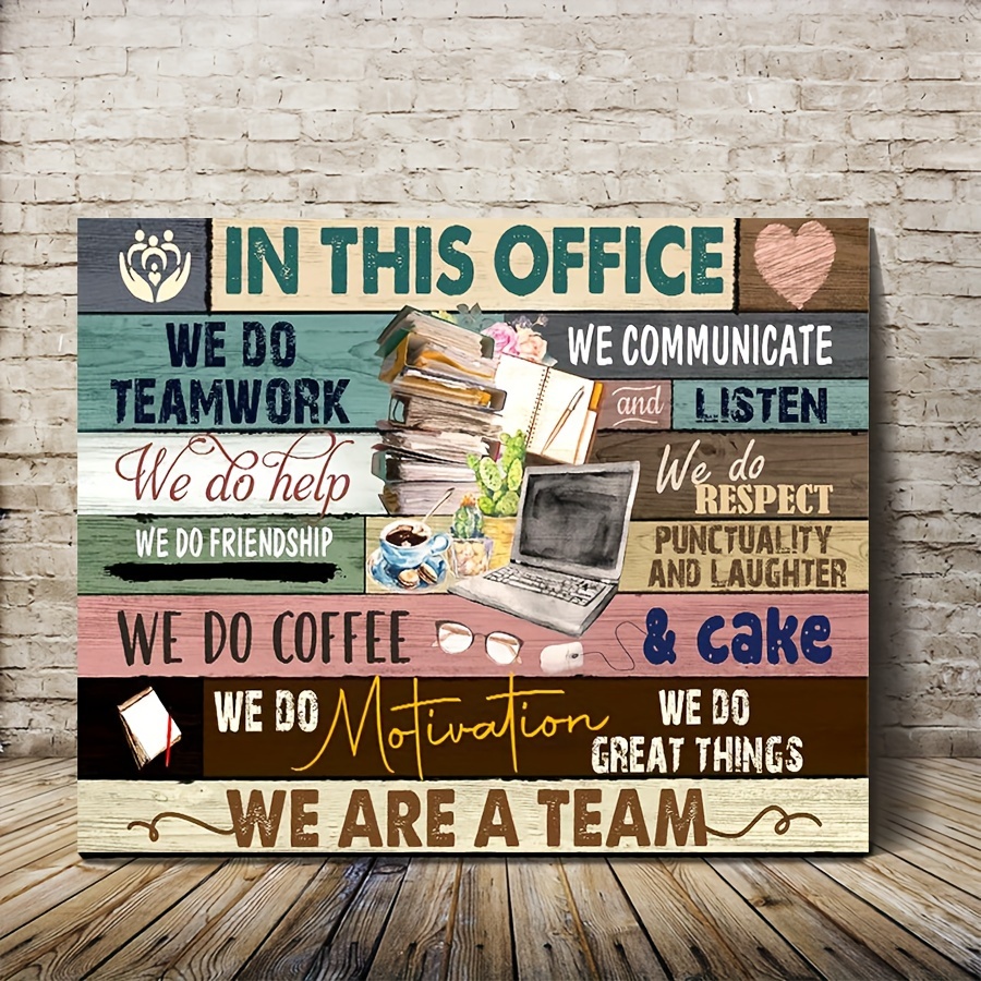 

1pc Wooden Framed In This Office We Are A Team Teamwork Vintage Canvas Canvas decor wall art for bedroom living room home walls decoration With framed ready to hang 15.7inx23.6inch