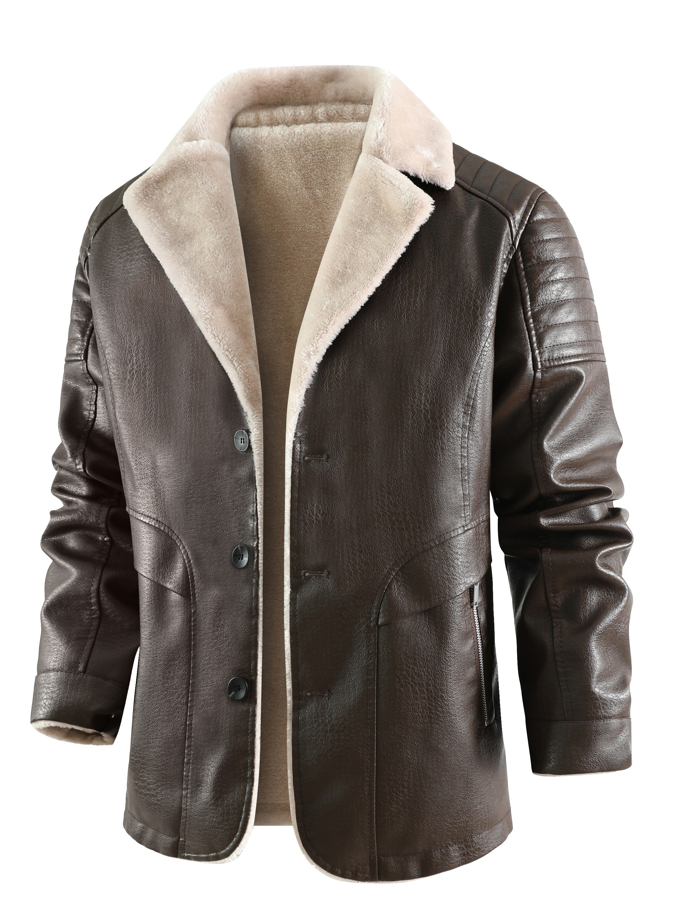 Fleece lined leather 2025 jacket mens