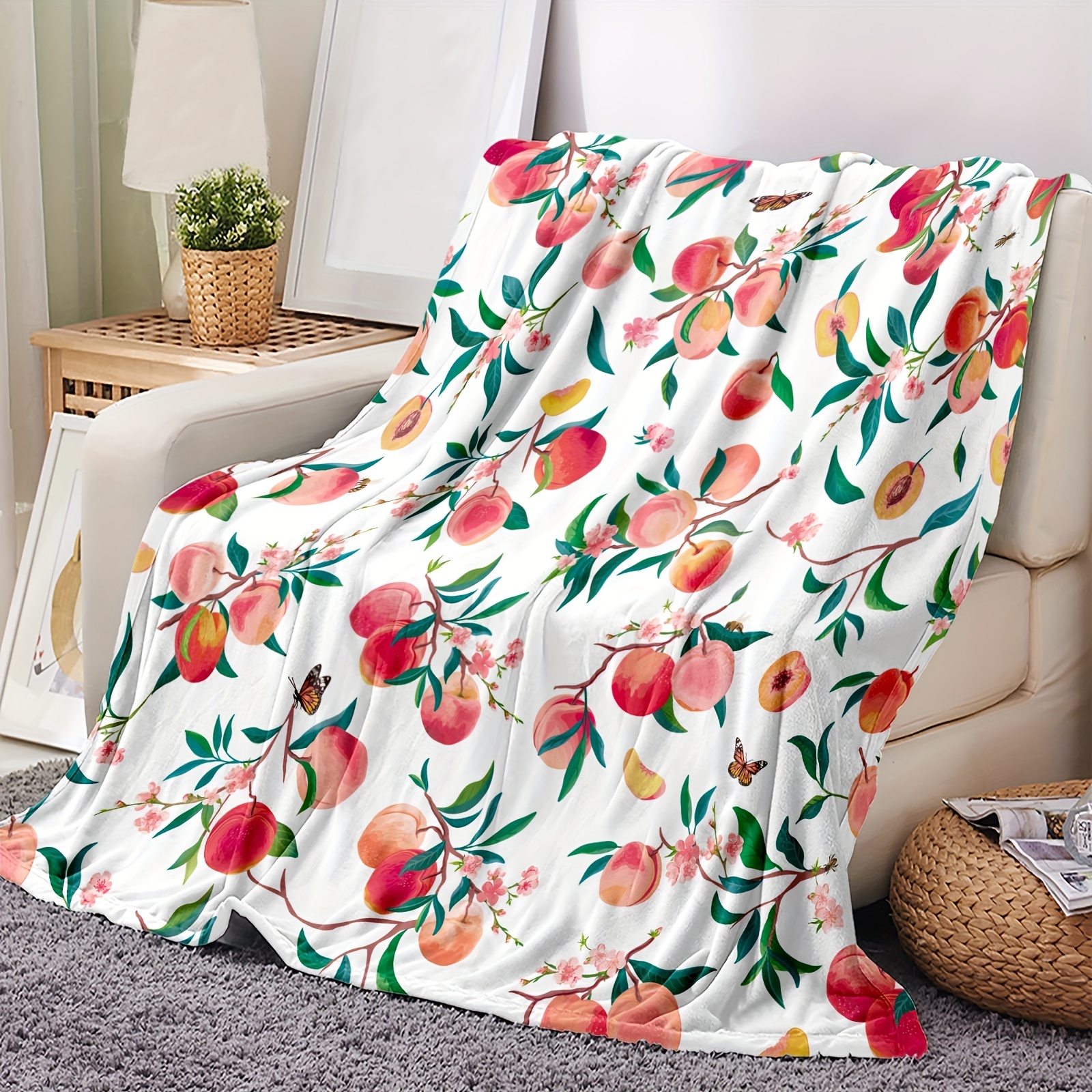 Soft Warm Peach Print Flannel Blanket Couch Sofa Office Temu