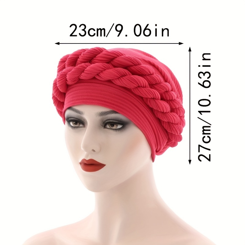 double braid pre tied turban cap solid color pleated head - Temu display picture 3