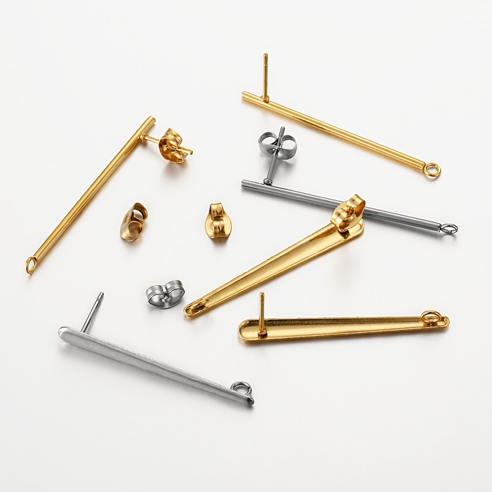

10pcs Stainless Steel Ear Studs Long Shape Earring Post Base Pins With Earring Backs Earplug For Earrings Making Diy Jewelry Making Components