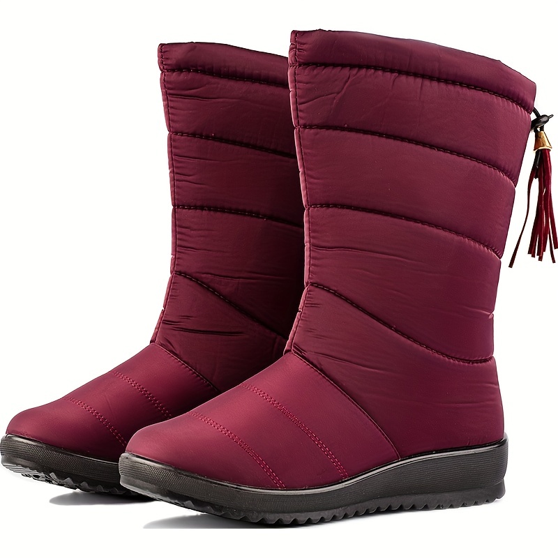 Fur Lined Snow Boots Waterproof Platform Mid Calf Chunky Heels