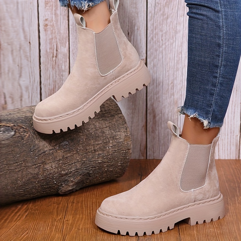 Women's Platform Chelsea Boots, Round Toe Stretch Slip On Ankle Boots,  Fashion All-match Outdoor Shoes - Temu