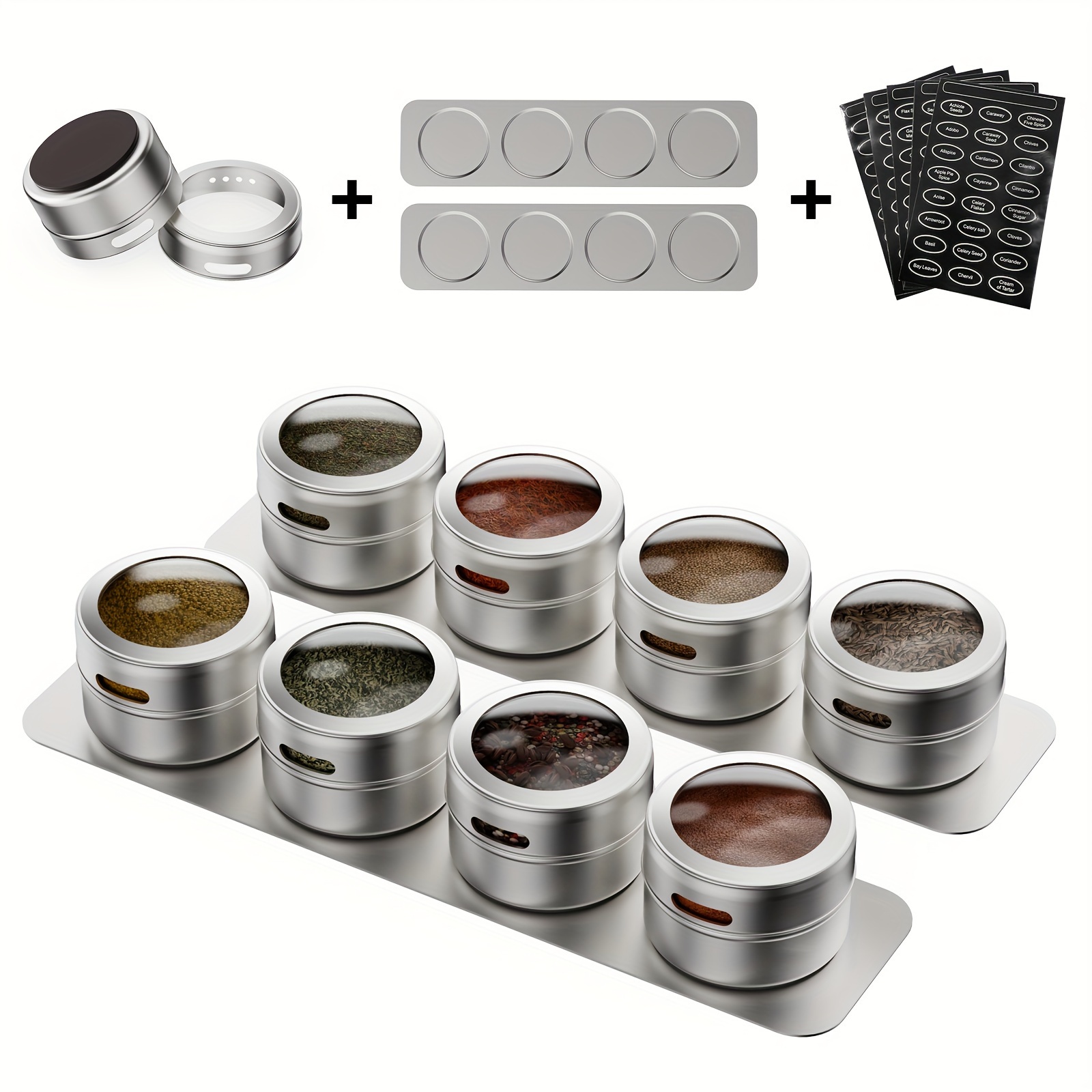 8pcs Magnetic Spice Containers Magnetic Seasoning Containers Magnetic Seasoning Jars Magnetic Spice Jars Magnetic Spice Tins Salt And Pepper Sha