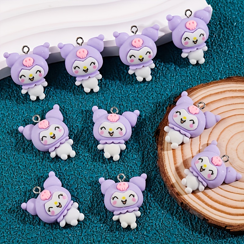 

10pcs/pack Of Cute Cartoon Jewelry Happy Kuromi Pendant Resin Smiling Kuromi Charms For Diy Necklace Earrings Bag Pendant And Other Jewelry