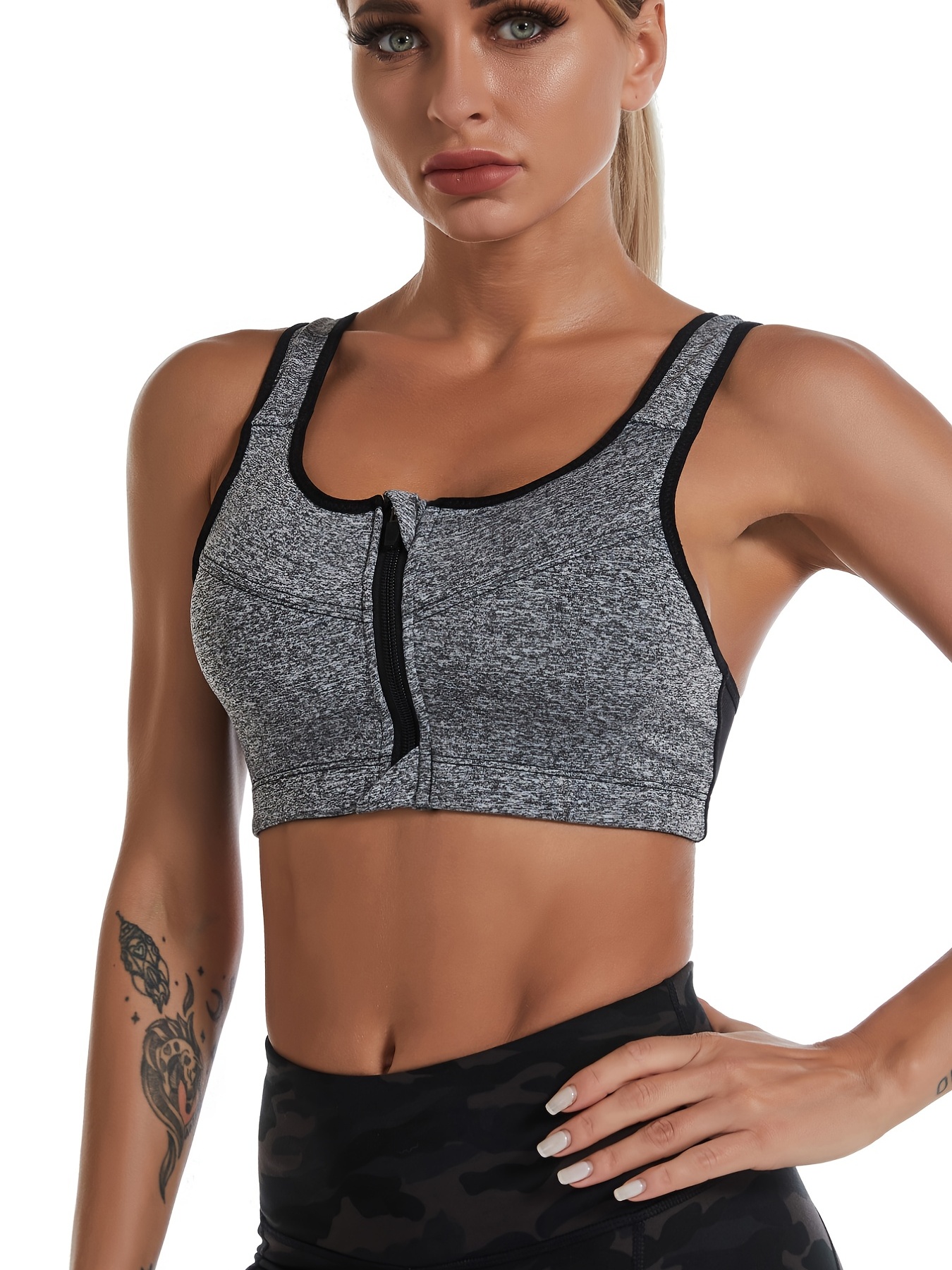 Women's Sports Bra Tight Yoga Tank Front Zipper Plus Size