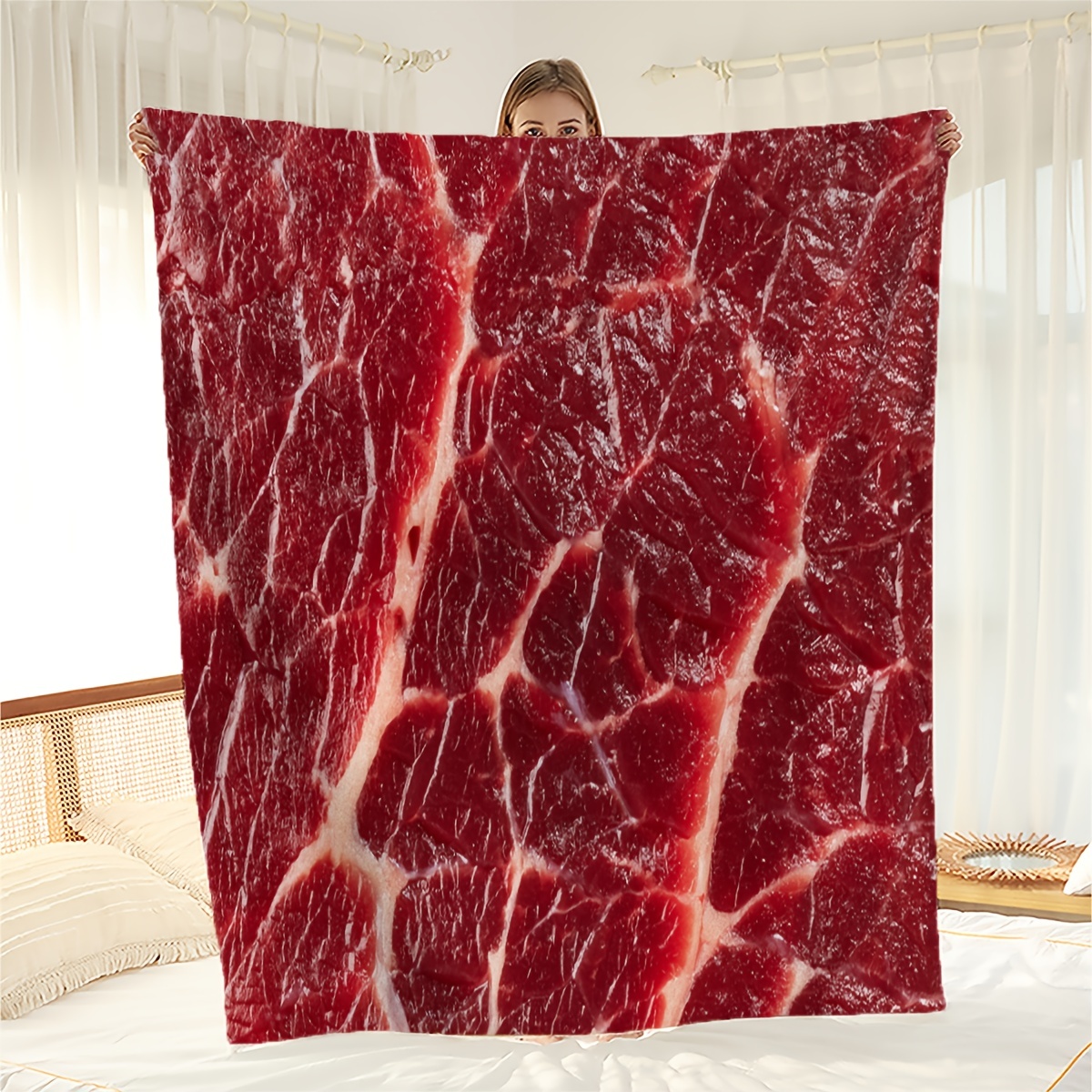  Red Meat - Beef Food Blanket Throw, Funny Food Flannel