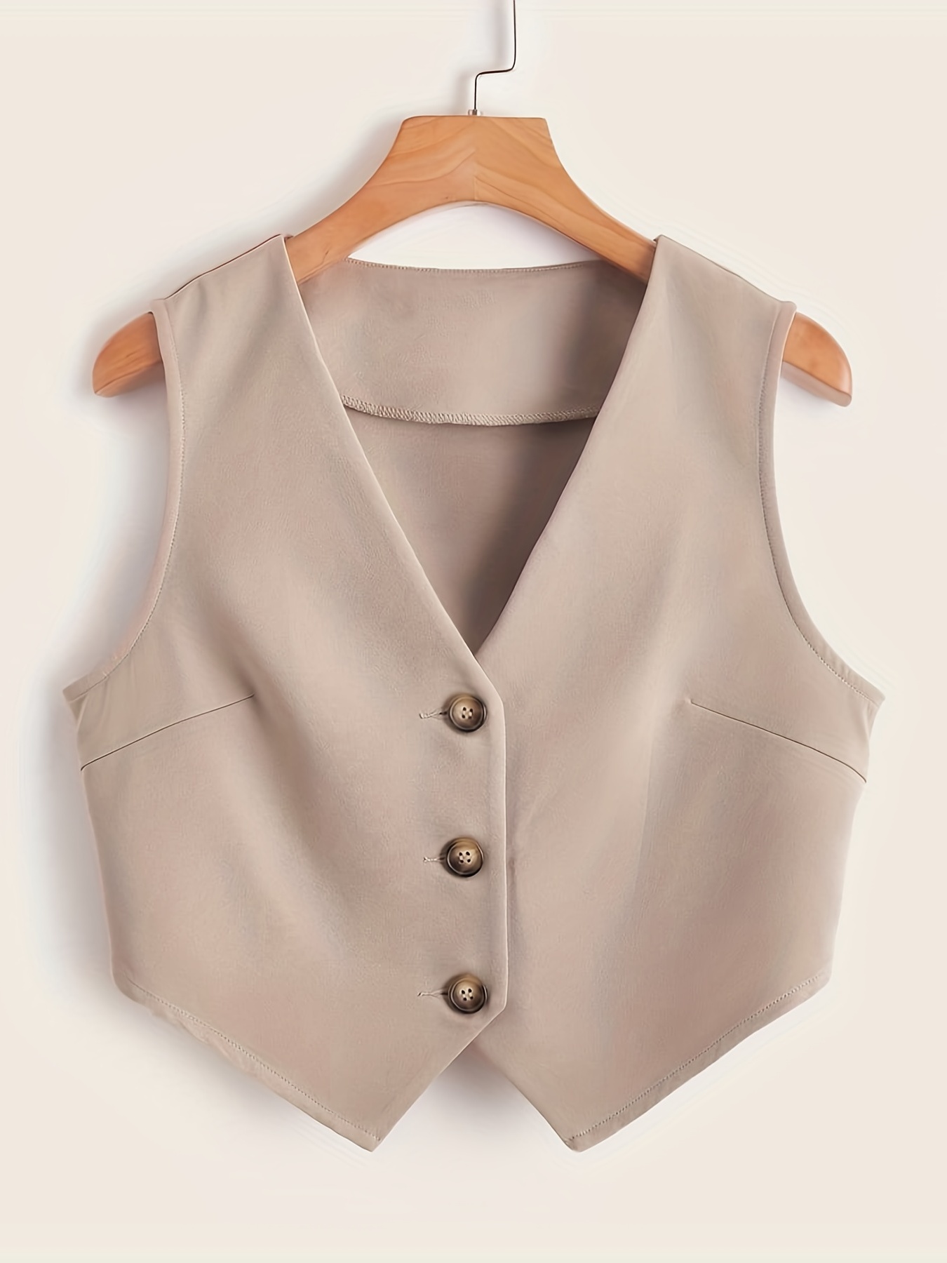 Button Front Solid Vest, Elegant V Neck Sleeveless Vest, Women's Clothing