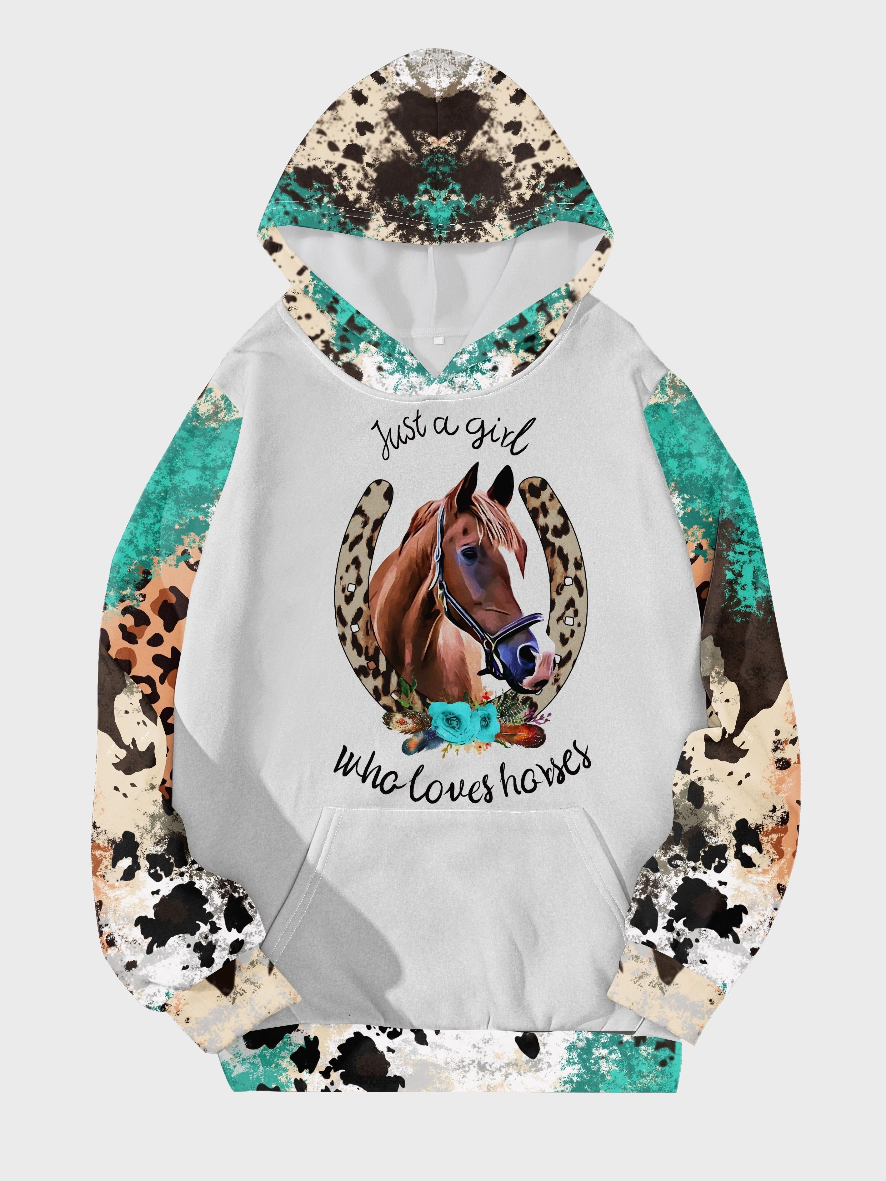 Sudadera Capucha Bolsillo Canguro Estampado Caballos Temu Chile