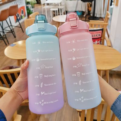 Half Gallon 2200ml Water Bottle With Straw,Motivational Water Bottle With Handle,Flip Lid Water Jug With Time Marker & Straw