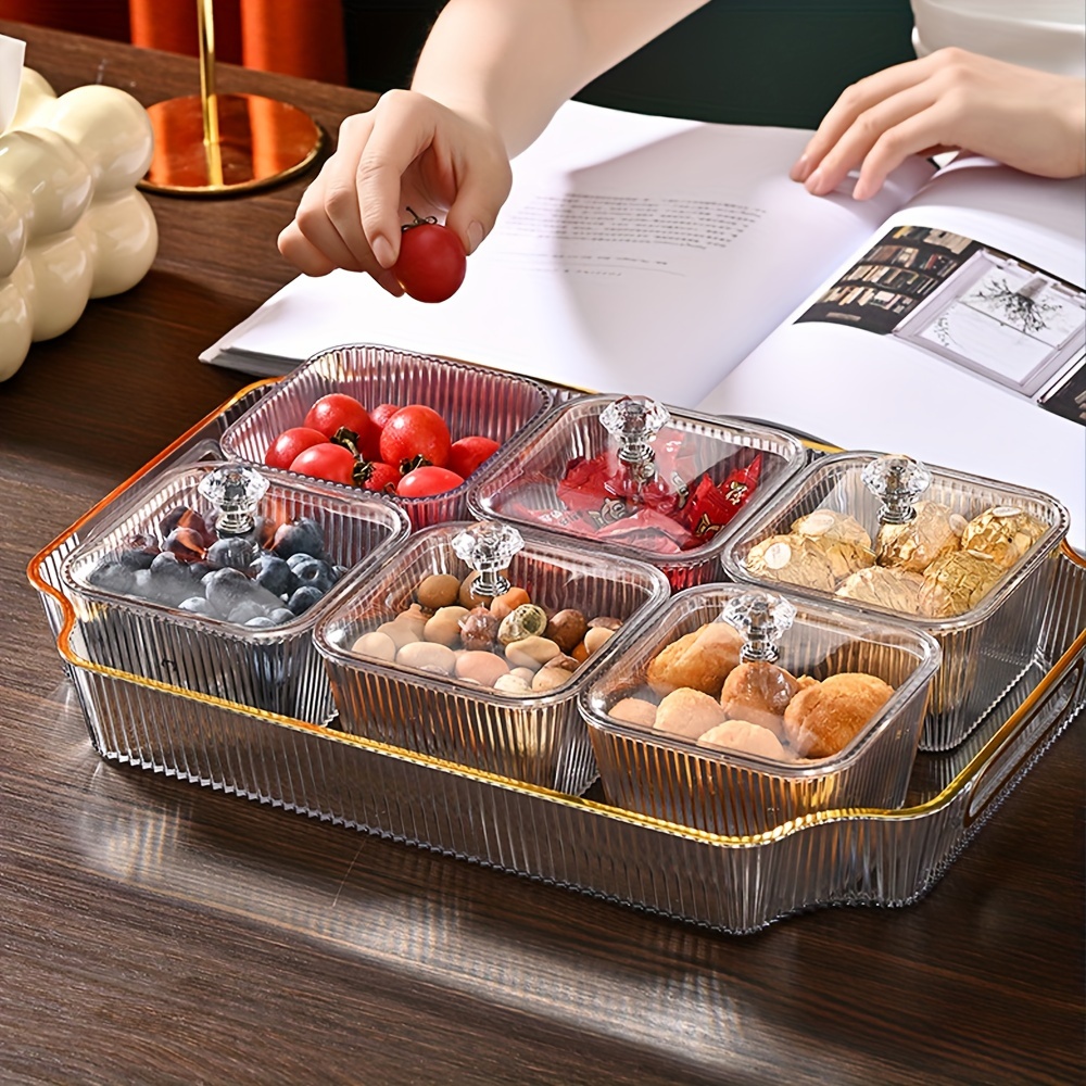 1 set multifunction clear snack serving tray with lid portable plastic veggie candy dish for nuts chips and dip candy servers details 0