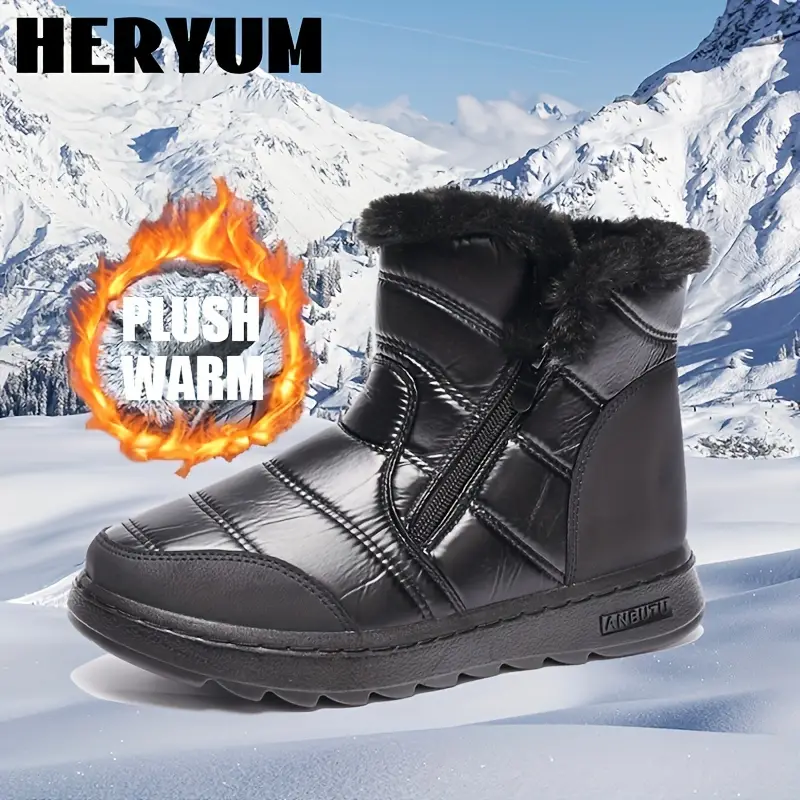 Women's Non slip Thickened Medium Tube Zipper Snow Boots - Temu