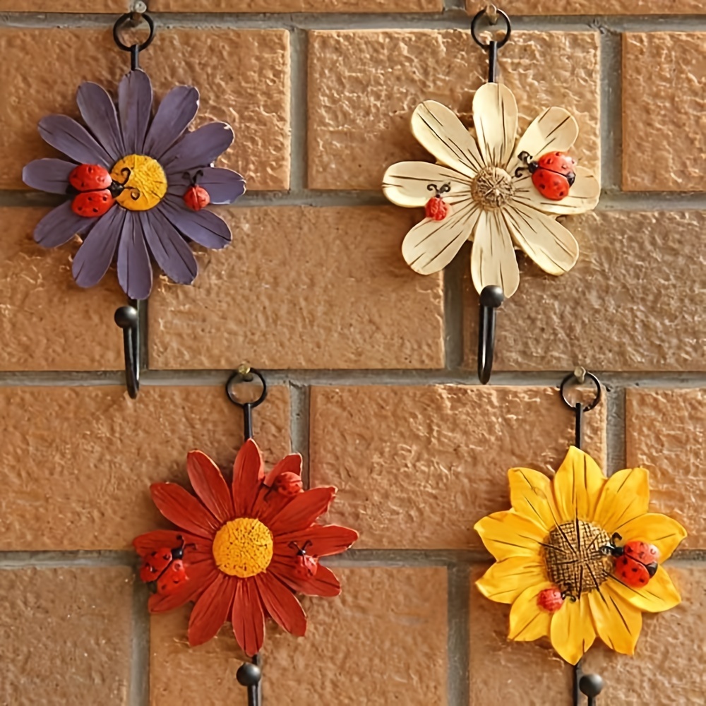 Creative Daisy Resin Wall Hooks Wall Mounted Art Flower Iron - Temu