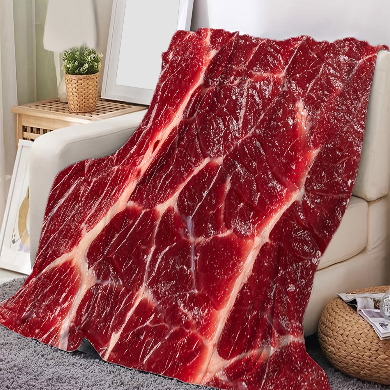  Red Meat - Beef Food Blanket Throw, Funny Food Flannel