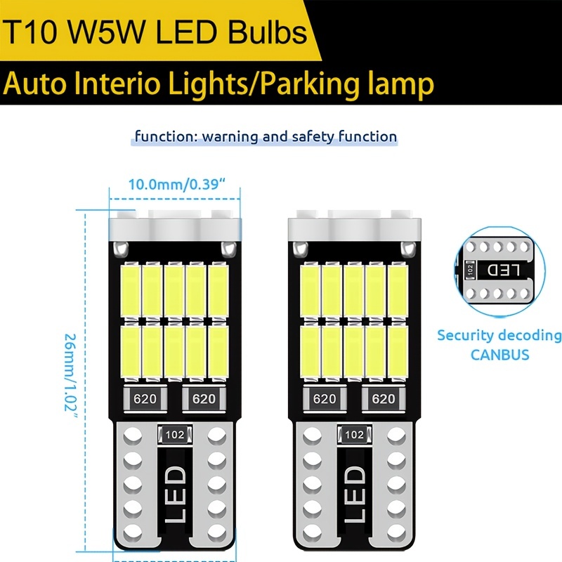 10pcs W5w T10 Led Bulbs 4014 26smd Car Interior Dome Roof Lamp