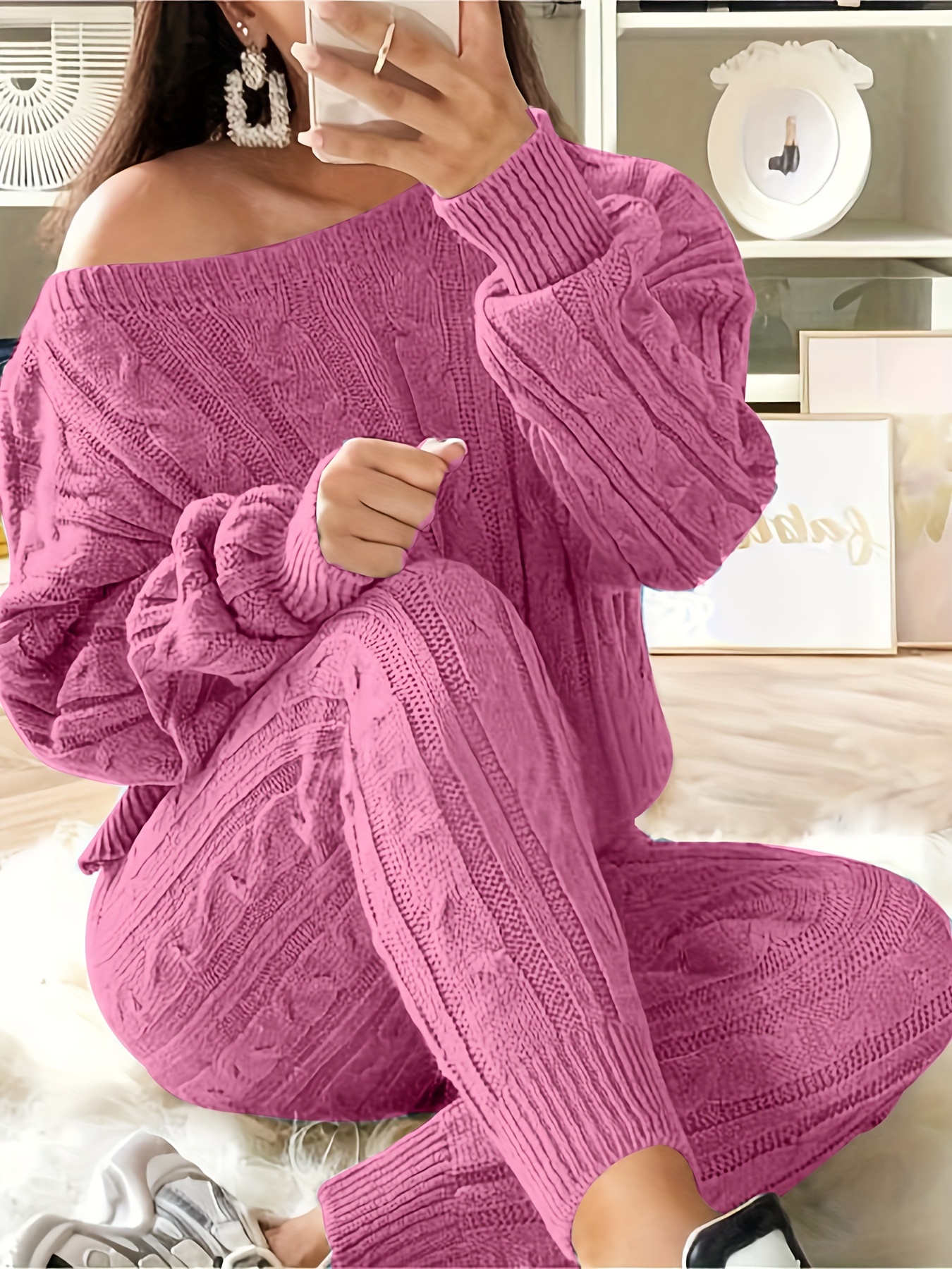 Pink Rose Cable Knit Set  Sweater set, Two piece sweater set, Knit set
