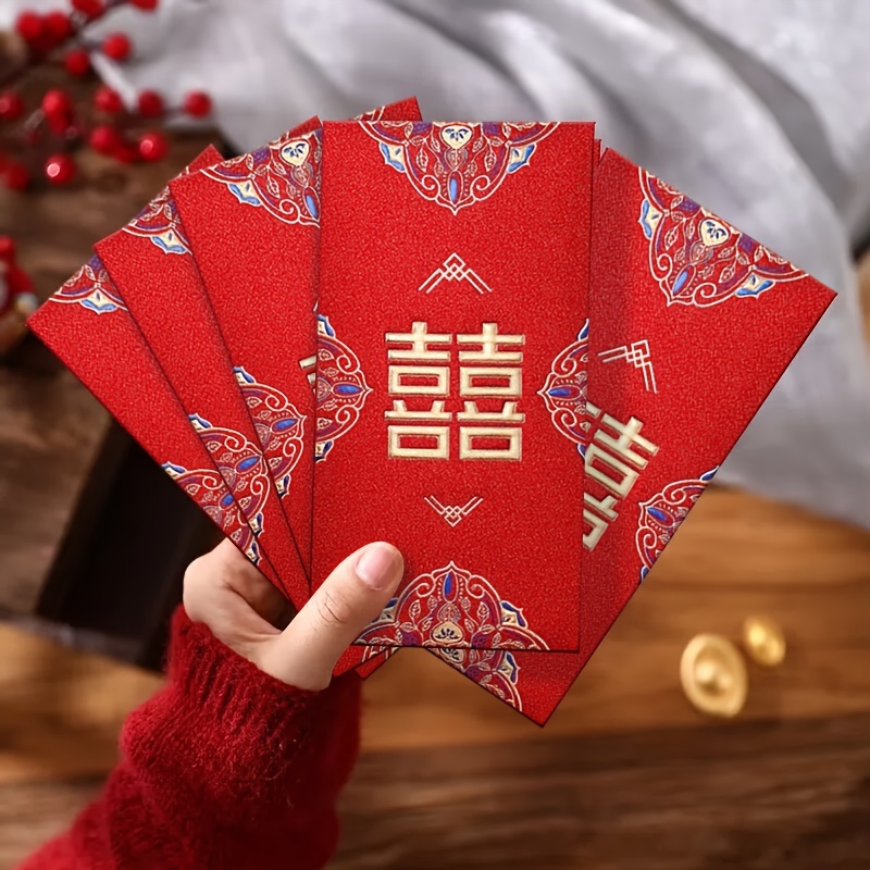 6Pcs Chinese Red Envelope with Feng Shui Ancient Coins Traditional Red  Packet Lucky Patcher for New Year Wedding Birthday