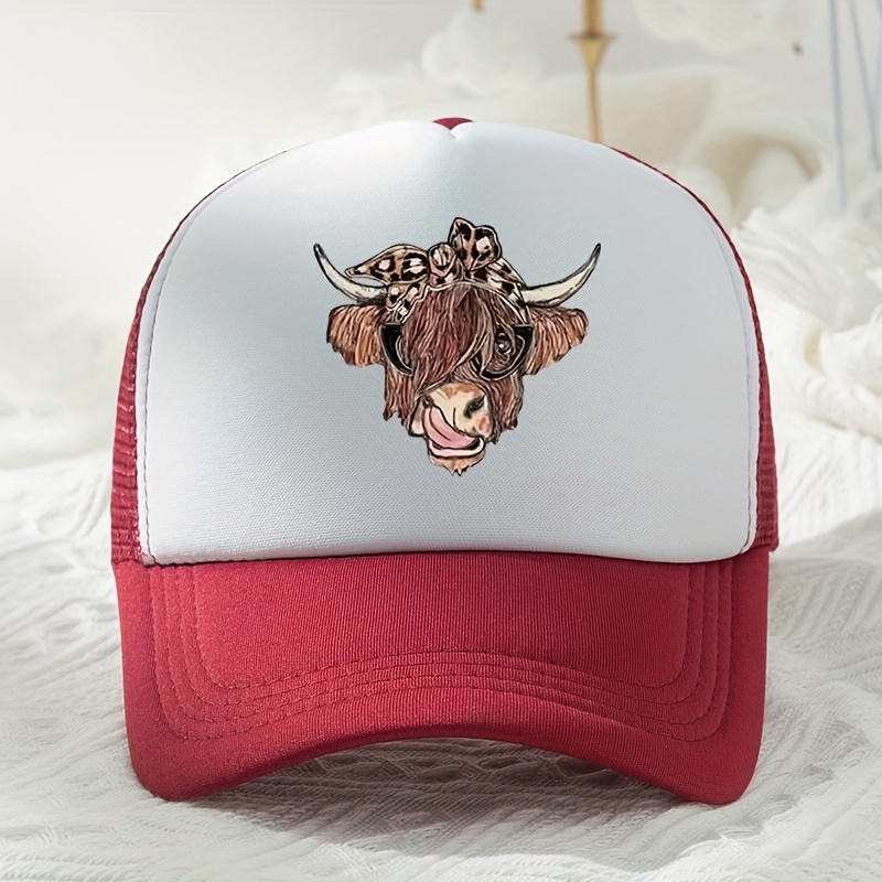 Cow Head Printed Baseball Cap Mesh Trucker Dad Hat Adjustable Sun Hat