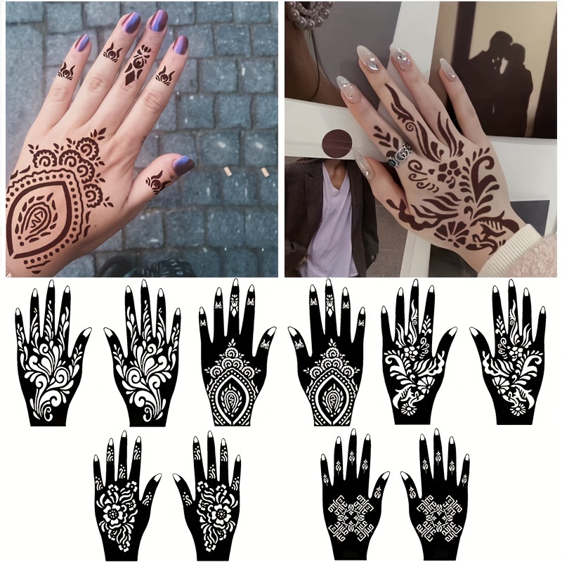 Henna Tattoo Stencils kit,Reusable Henna Stencils for Hand Forearm Glitter  Airbrush DIY Tattooing Template, Indian Temporary Tattoo Stickers for Women
