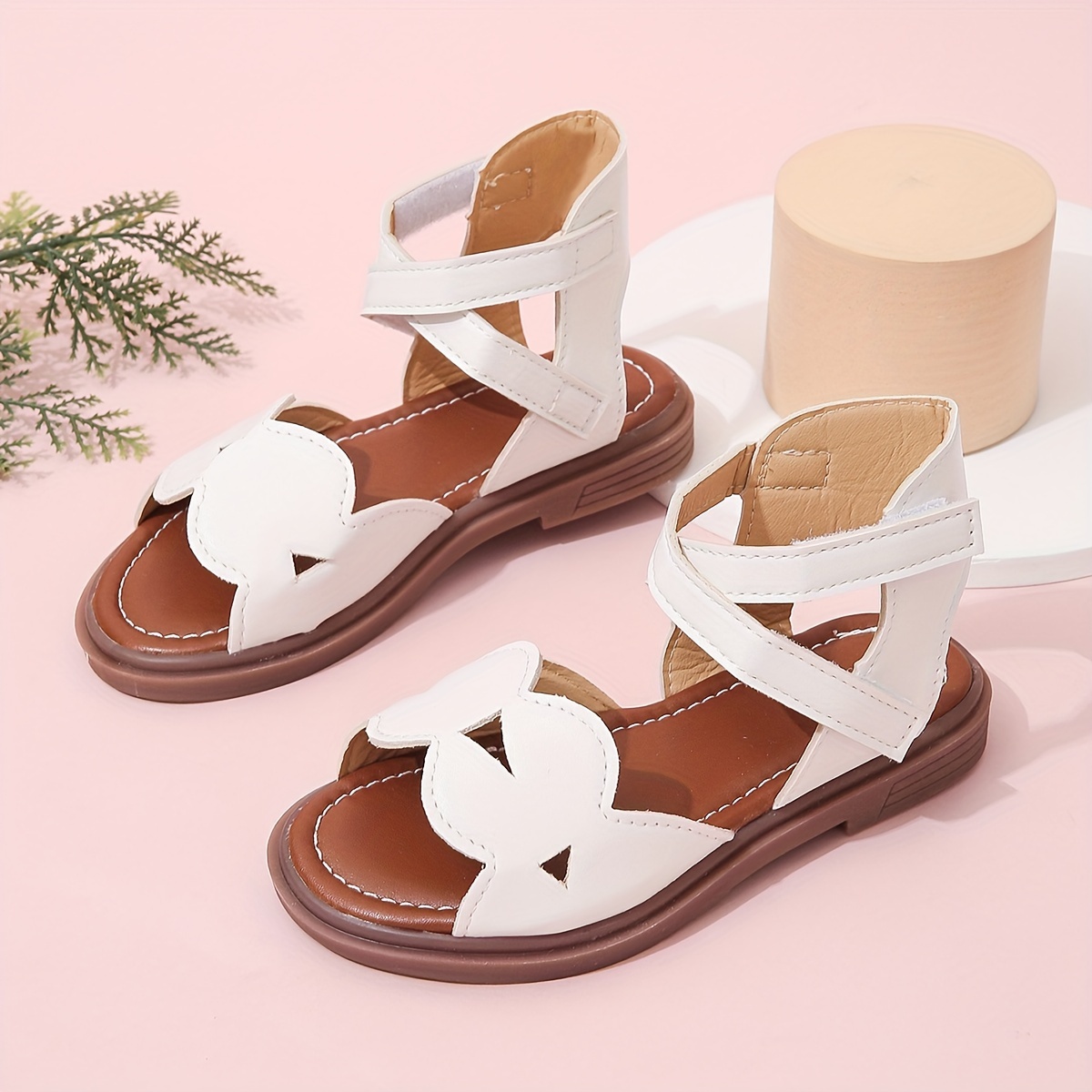 Trendy Cute Solid Color Open Toe Sandals For Girls, Breathable Lightweight Non-slip Sandals For Summer