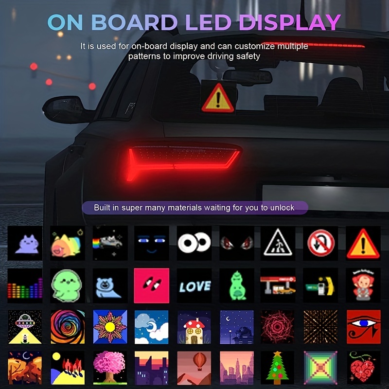Pixel Display Screen,Smartphone App Control LED Car Sign Screen With 32x32  Pixel Custom Text Pattern Animation Programmable Screen