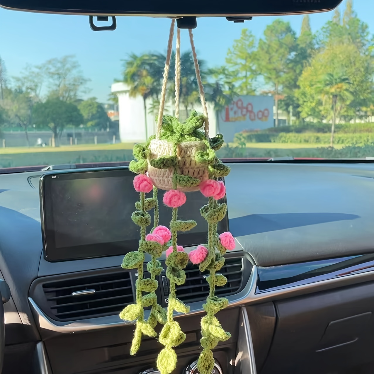 Niedliche Häkelpflanze Autospiegel hängendes Zubehör, Boho handgema