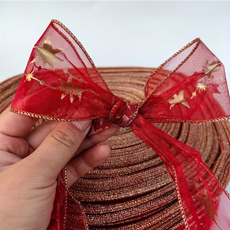 Red Printed Ribbon Christmas Tree Decoration Gift Wrapping Ribbon