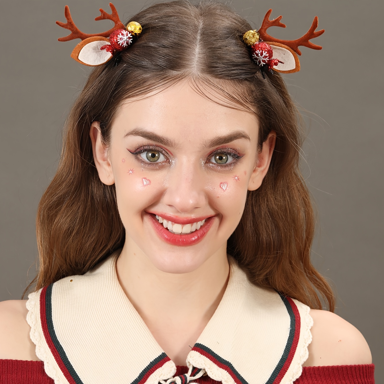 2pcs Christmas Hair Clip Cute Reindeer Antlers Hair Clips, Bobby Pins, Hairpins Christmas Hair Accessories for Girls Women,Bows,Temu