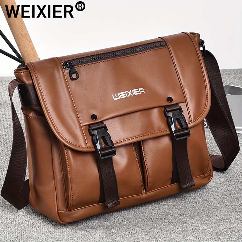 WEIXIER Men's Crossbody Bag Leather Small Business Shoulder Handbag for iPad 9.7 inch, Light Brown, Size: One Size