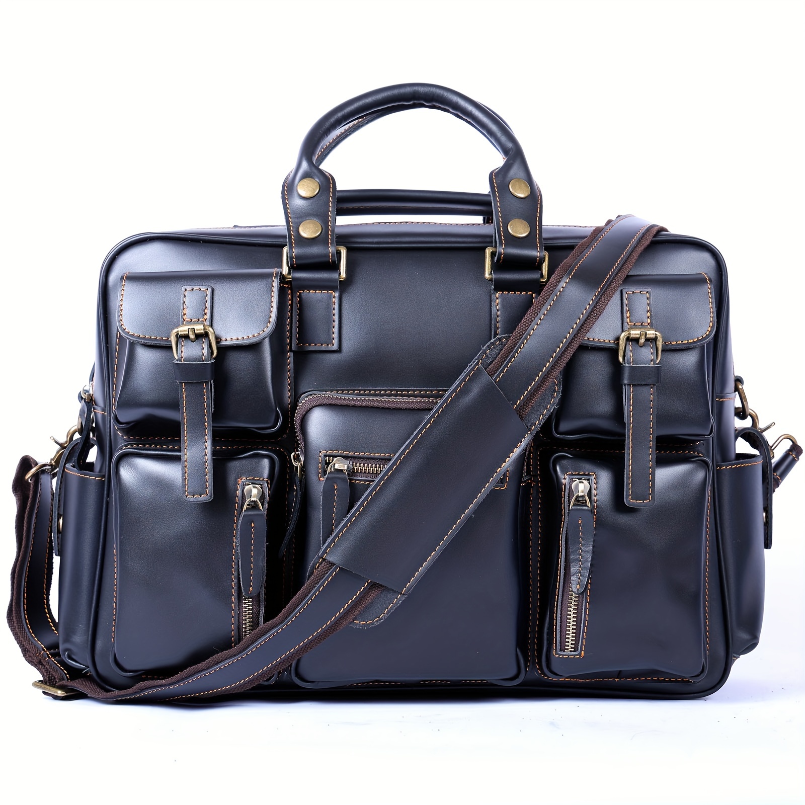 1pc Vintage Crossbody Briefcase Bag With Multiple Compartments & Laptop Sleeve For Business Trips & Traveling, Work Bags For Men\u002FWomen, - Click Image to Close