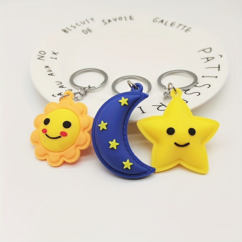 Smile Face Sun Moon Star Keychain Cute Cartoon Car Pendant - Temu