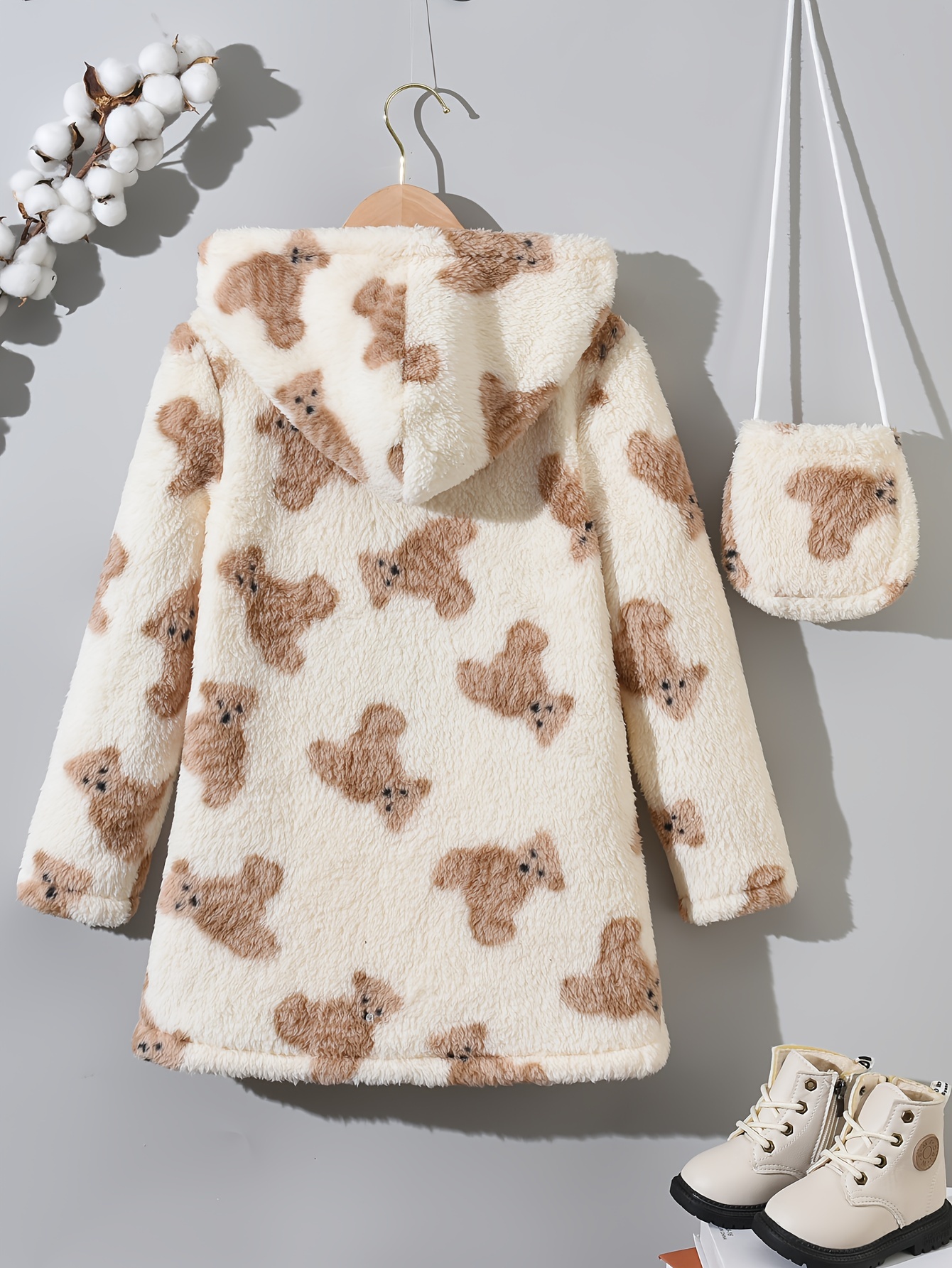 Girls' Soft Fleece Pattern Warm Cute Casual Hooded - Temu Canada