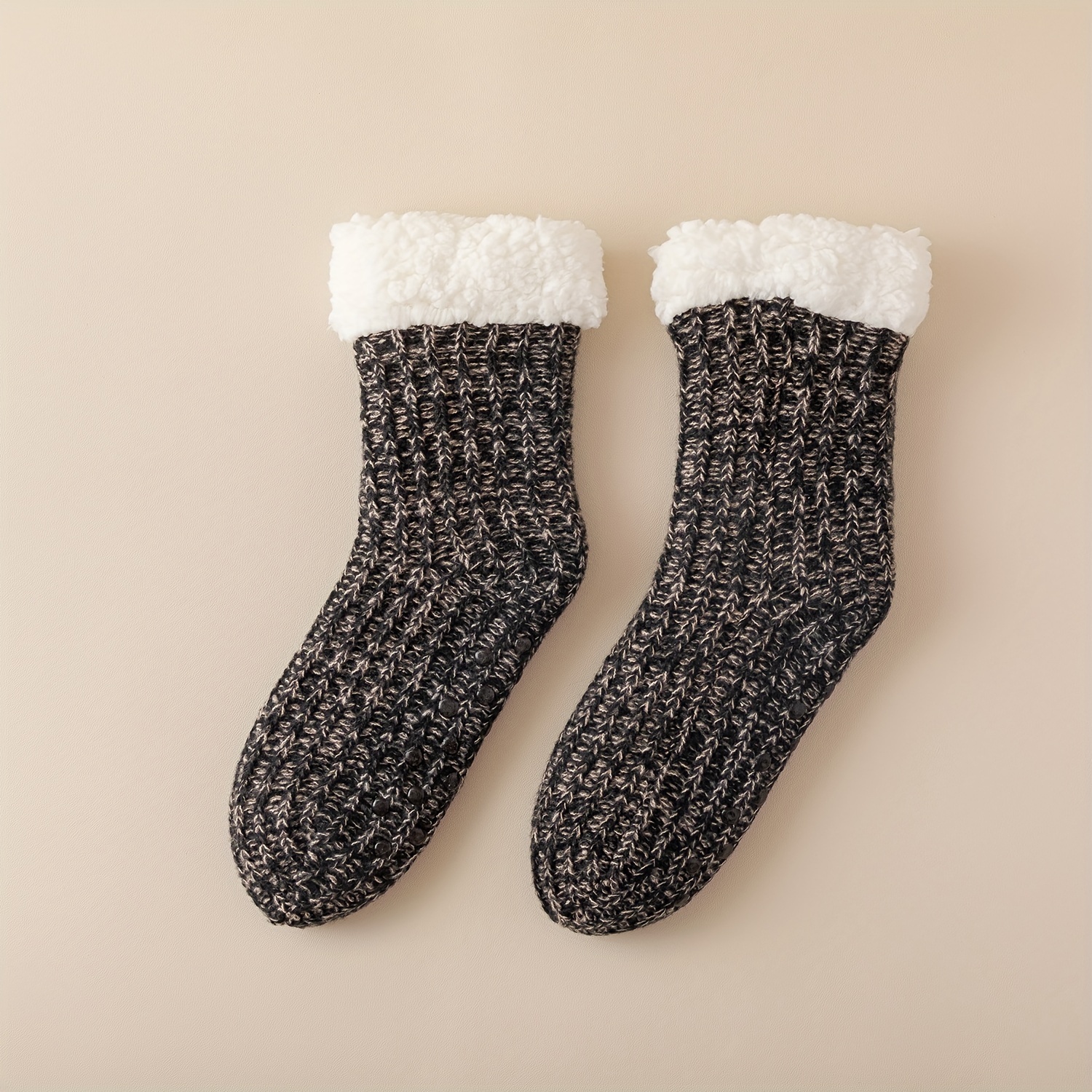 Warm Knitted Slipper Sock Cozy Fuzzy Fleece lined Socks - Temu Austria