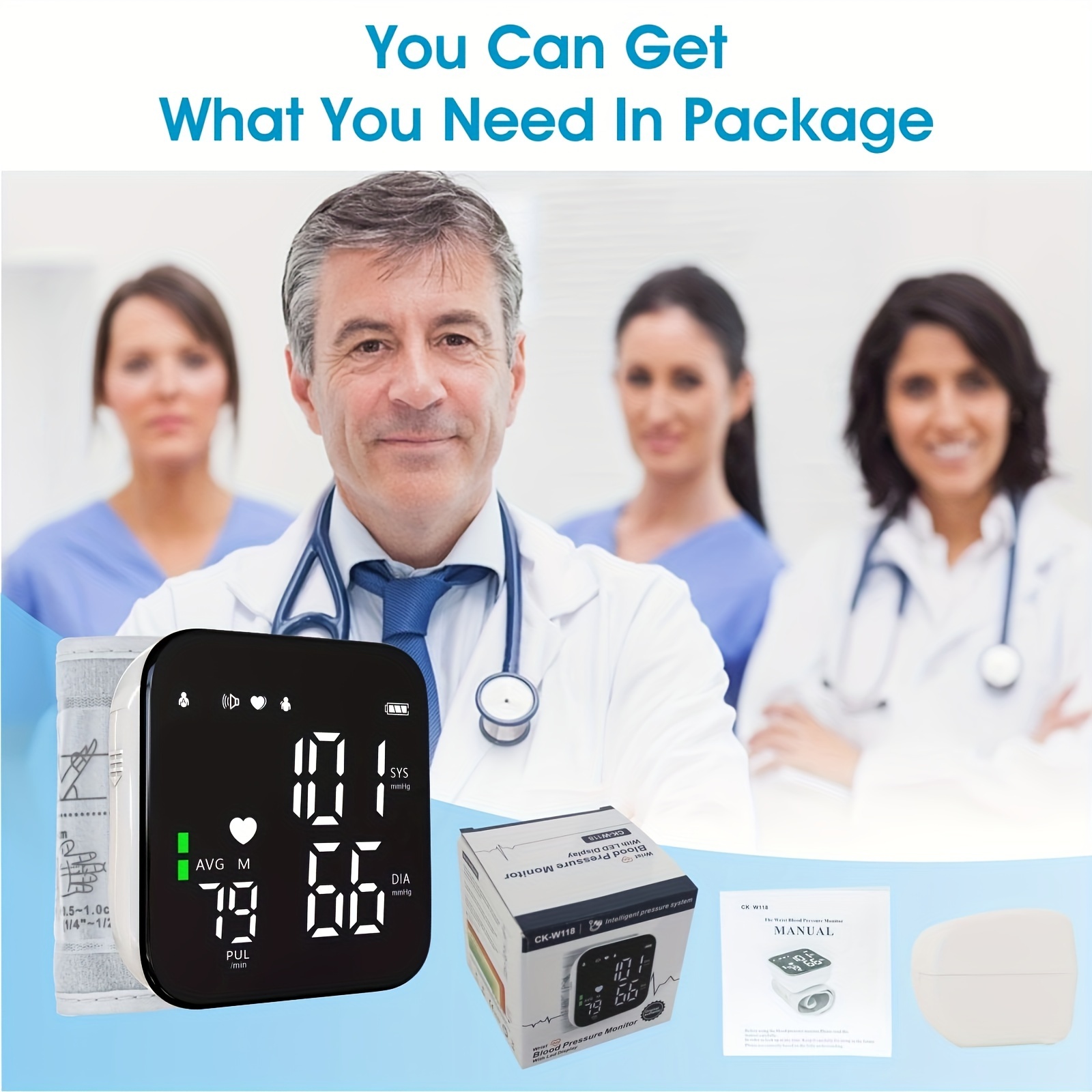 Blood Pressure Monitor, Automatic Accurate Upper Arm BP Machine with  8.7-16.5 Large Cuff, 4.5 in Backlit, 2 User 180 Memory, Voice Broadcast