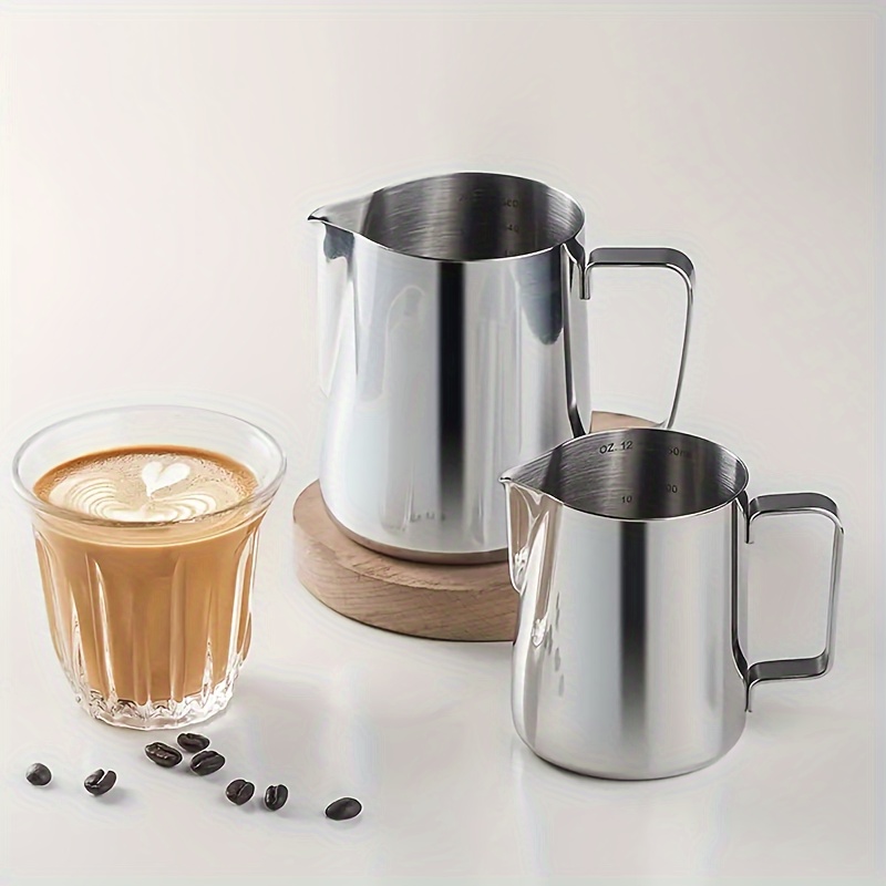 Milk Frothing Pitcher, 12oz Stainless Steel Milk Frother Cup Steaming  Pitcher, Coffee Bar Cappuccino Espresso Machine Accessories Barista Tools,  Metal