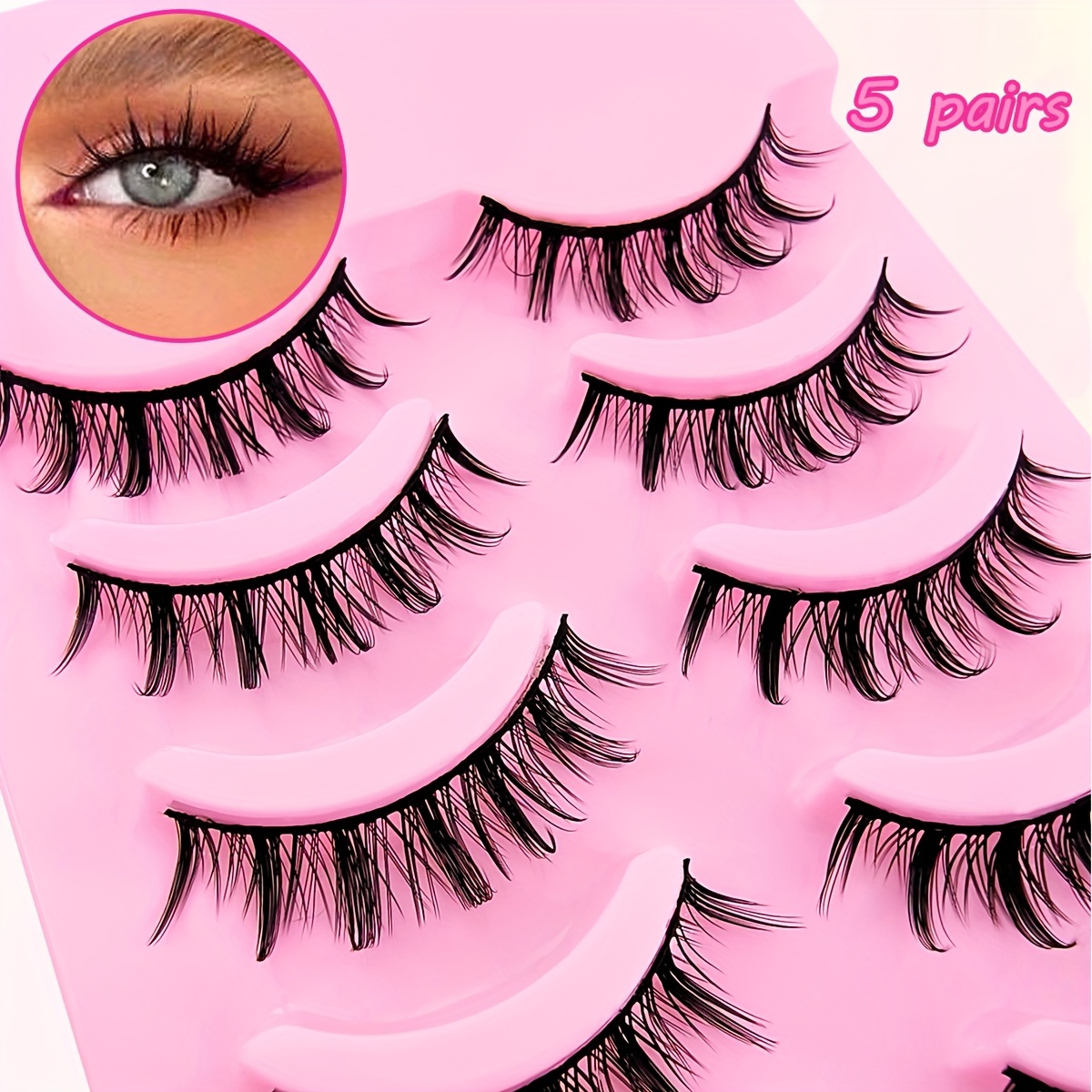 5 Pairs Full Strip False Lashes 20mm Natural Look Doll Eyelashes