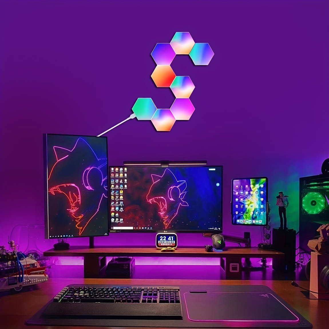 Smart APP Et Télécommande RGB Mur Lumière Hexagonal Modulaire Gaming  Lumières, Panneaux En Forme De Nid D'abeille Lumières LED