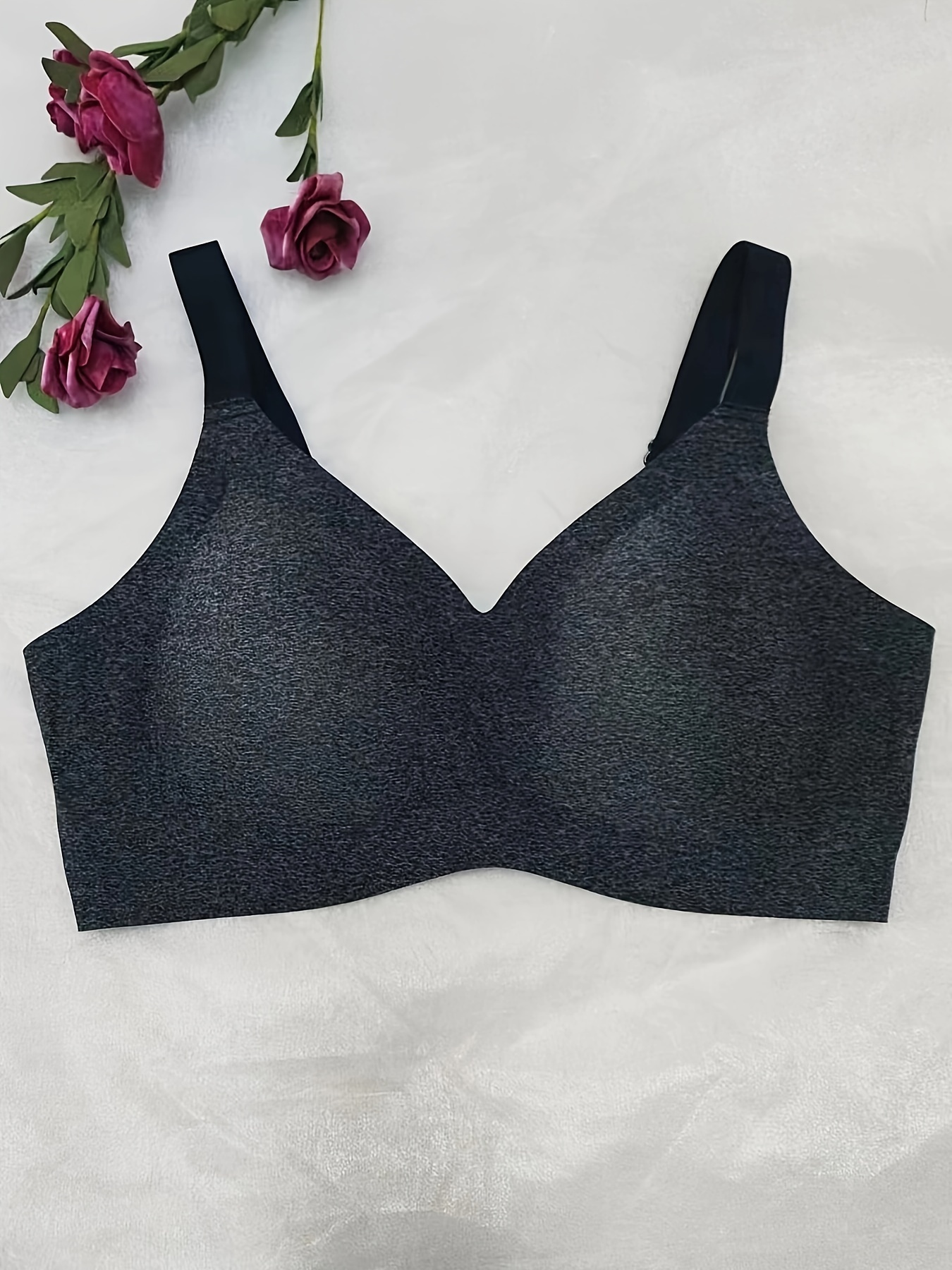 Plus Size Simple Bra, Plus Size Solid Seamless Lightly Padded Wireless  Comfy Breathable Bra