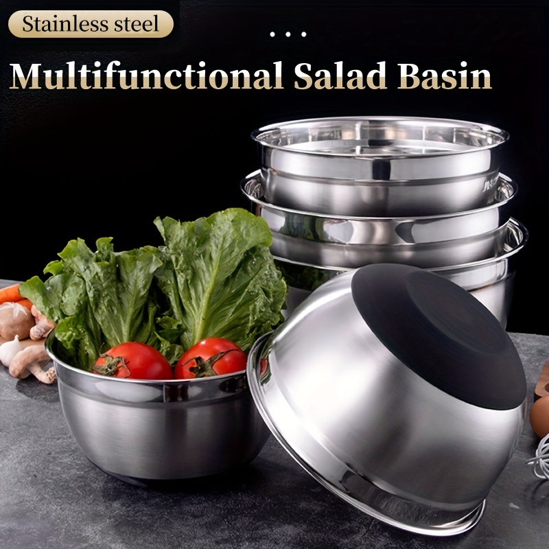 Salad Bowl With Cover Set Mixing Bowl Set Stainless Steel - Temu