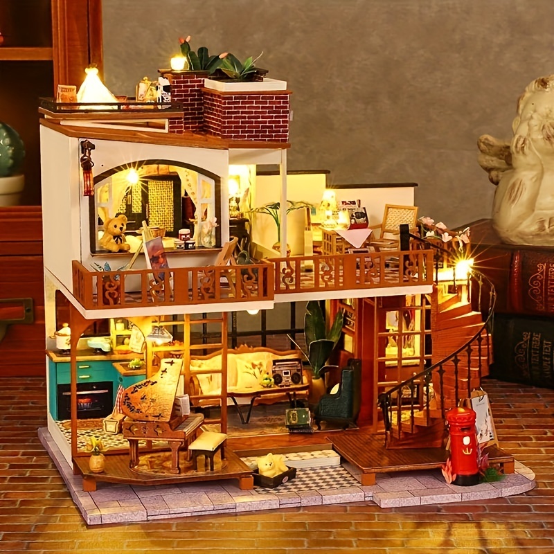 DIY wood dollhouse, toy cottage house for kids, doll house DIY kit