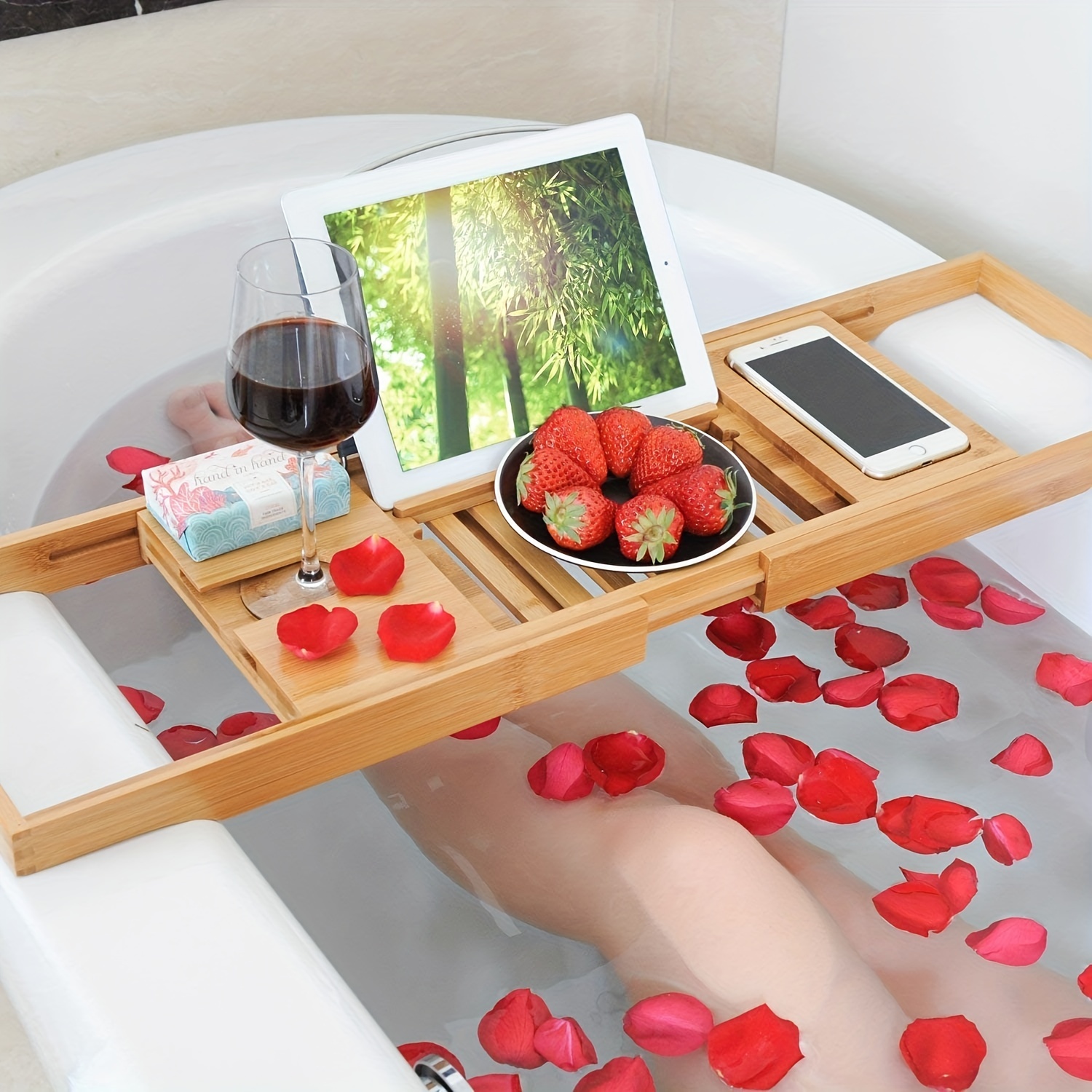 Expandable Bathtub Tray Spa Tub Organizer Rack Food Wine Book Phone Table  Holder Water Proof Bathtub Shelf Bathroom Accessories - AliExpress